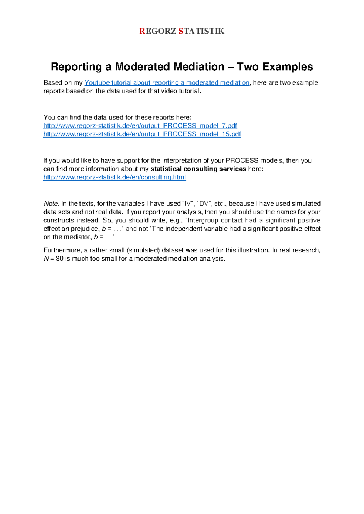 REGORZ STATISTIK: Reporting Moderated Mediation Examples - Studocu