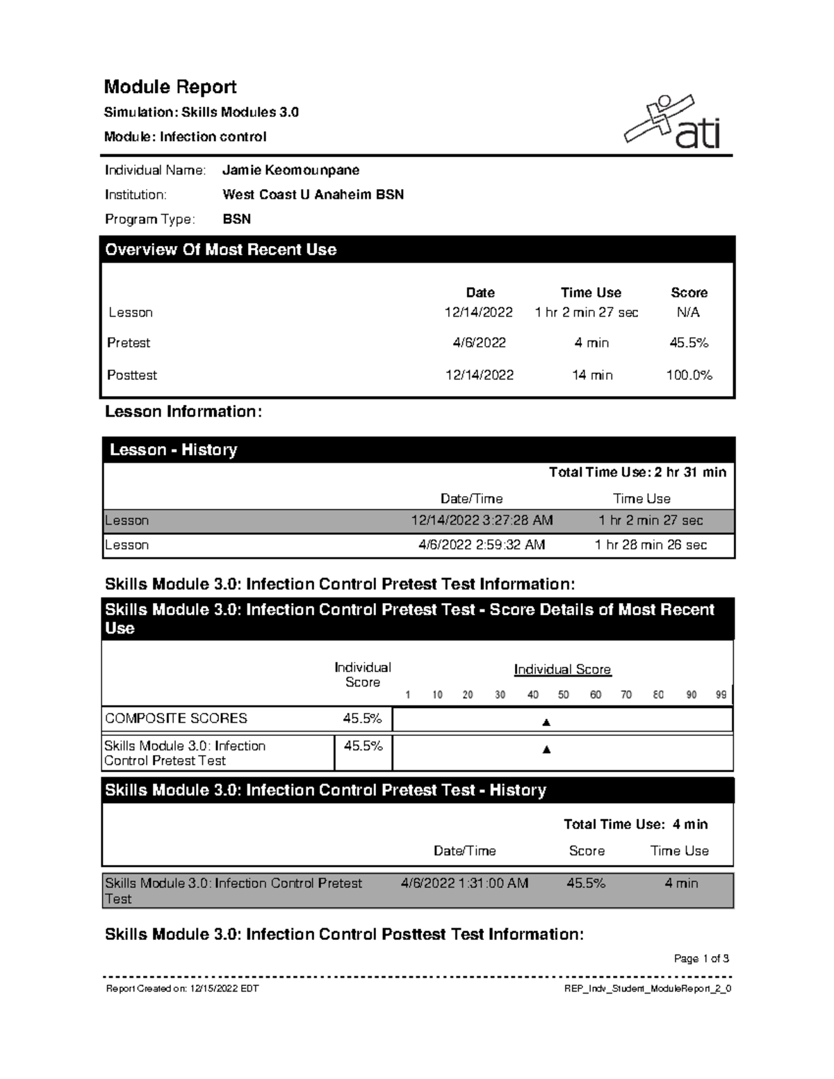 BSN Skills Module 3: Infection Control Simulation Report - Studocu