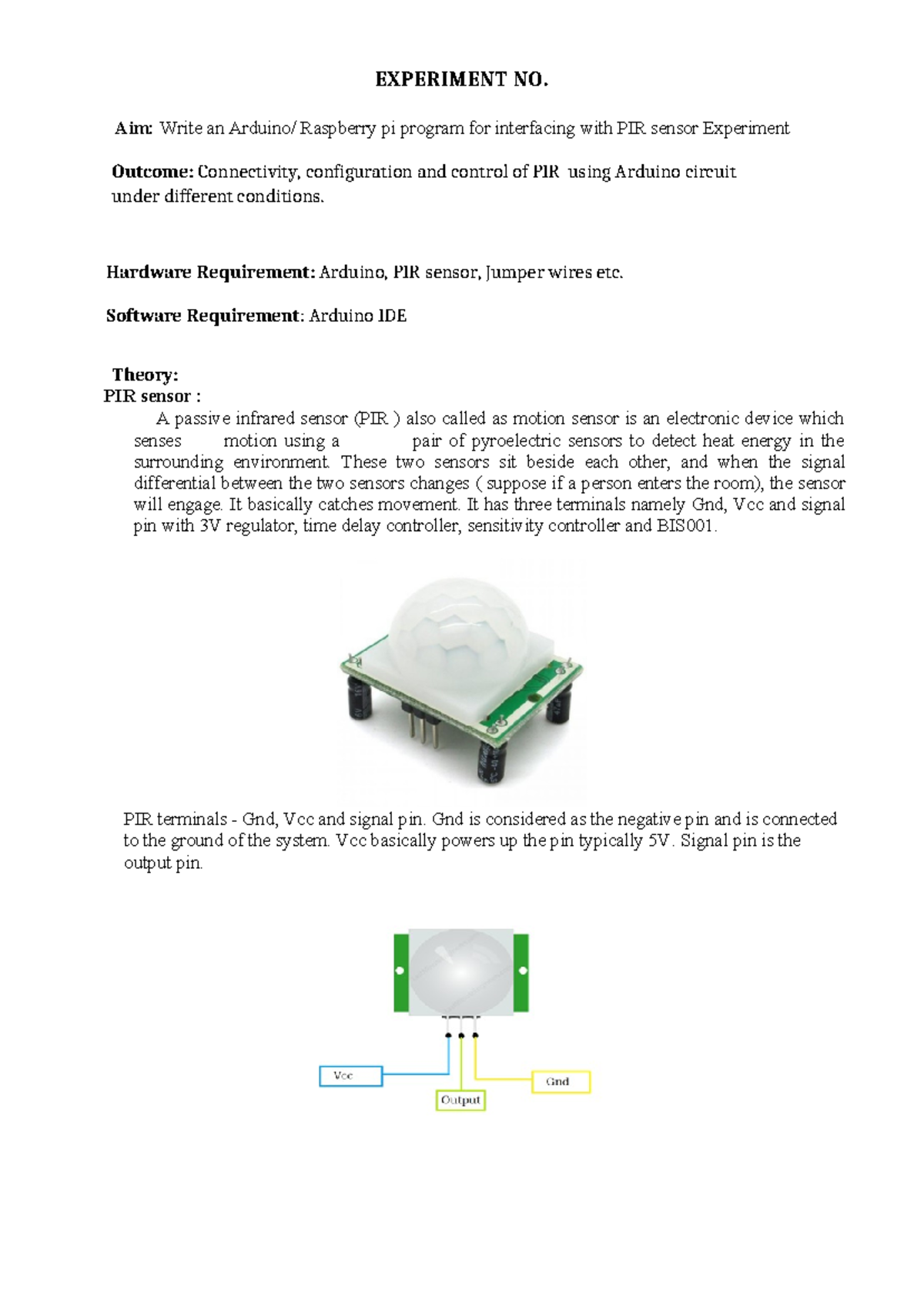 Assignment 1 - Practical Write-Up on PIR Sensor with Arduino - Studocu
