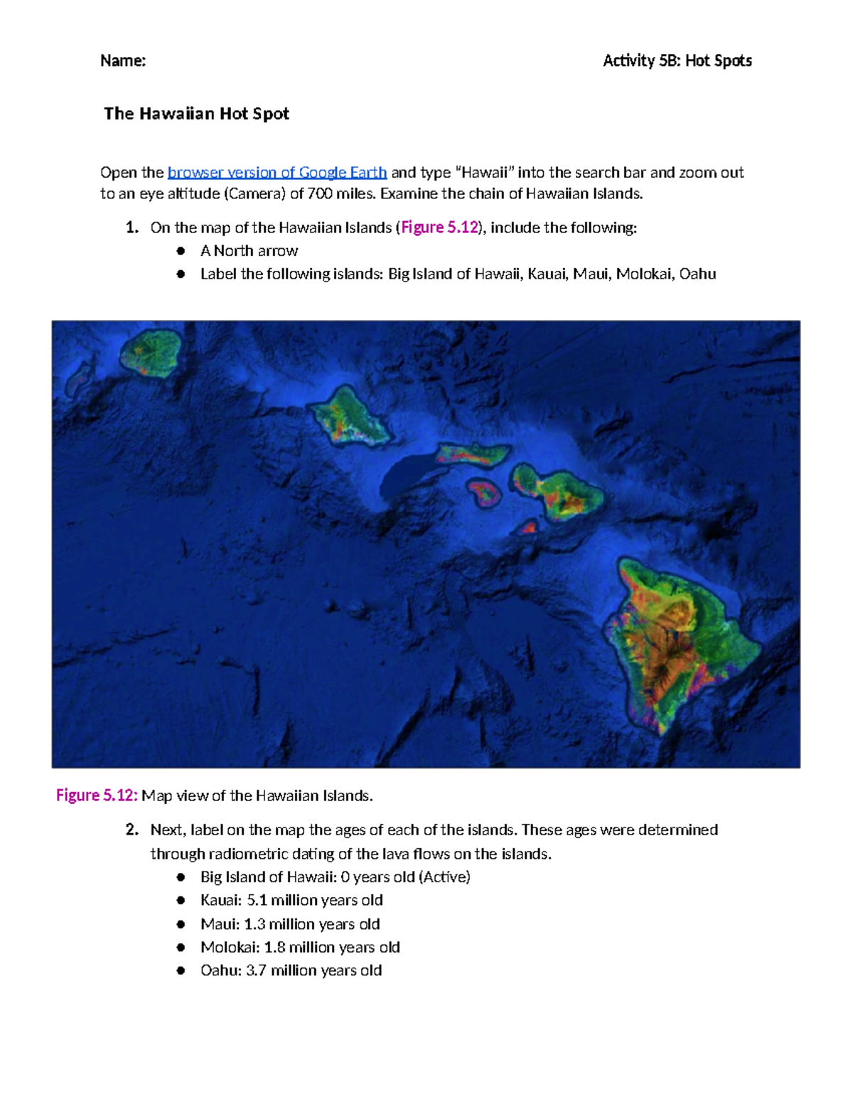 Activity 5B Hot Spots Lab: Analyzing the Hawaiian Islands - Studocu