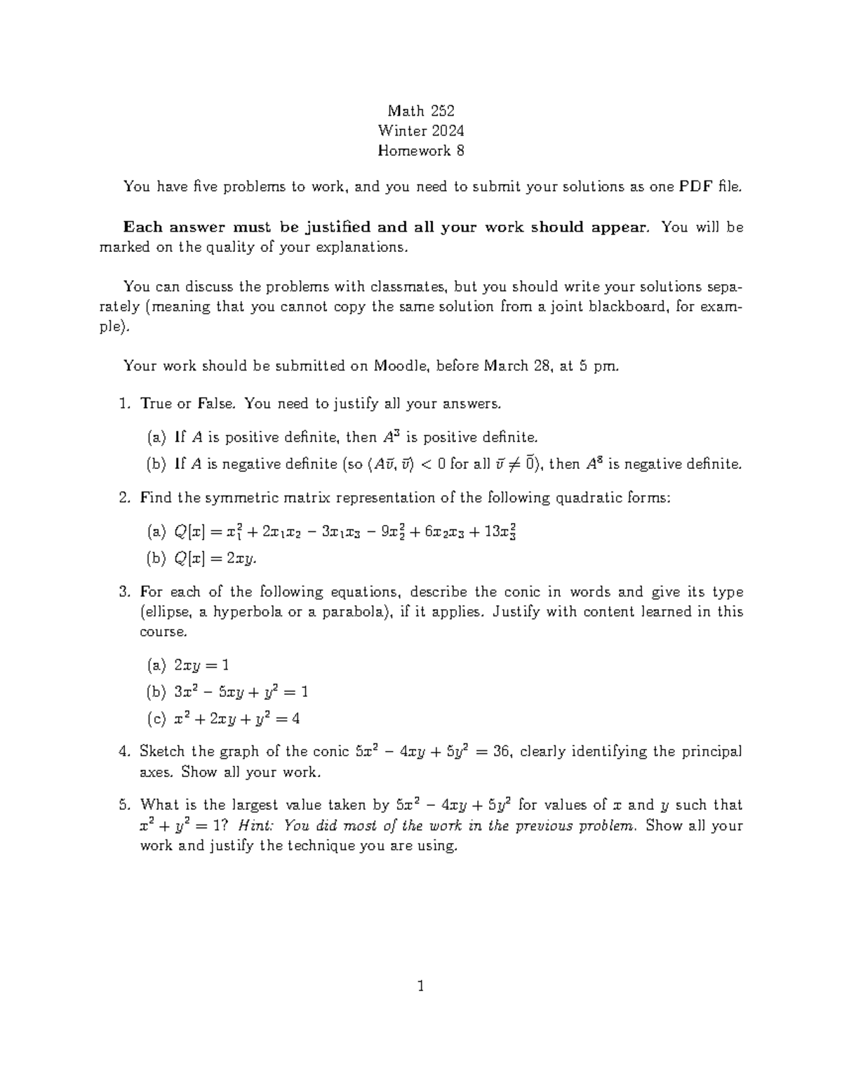 Math 252 Winter 2024 Homework 8: Problem Set and Submission Guidelines ...