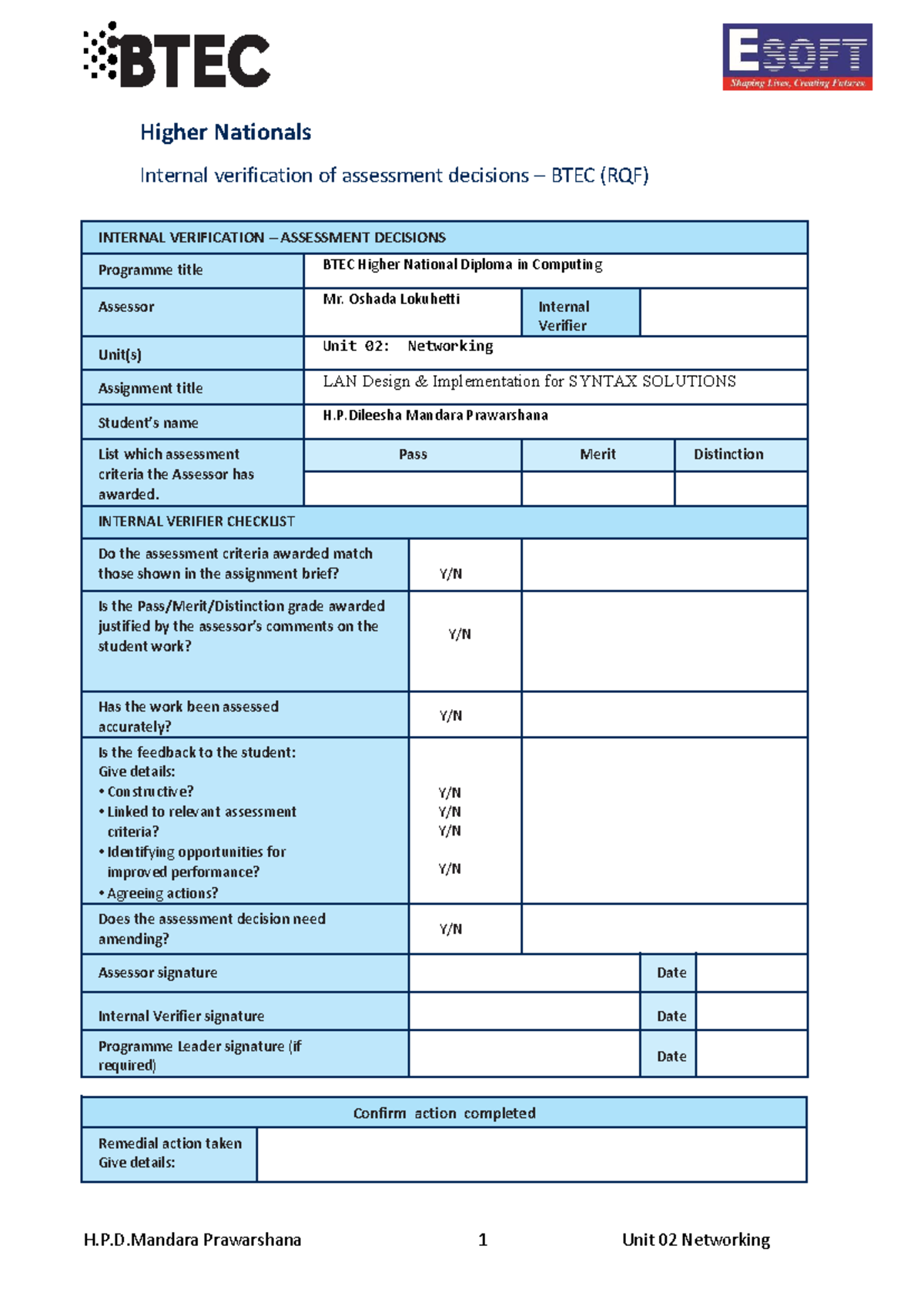 BTEC HND Computing Unit 02: LAN Design & Implementation Report - Studocu
