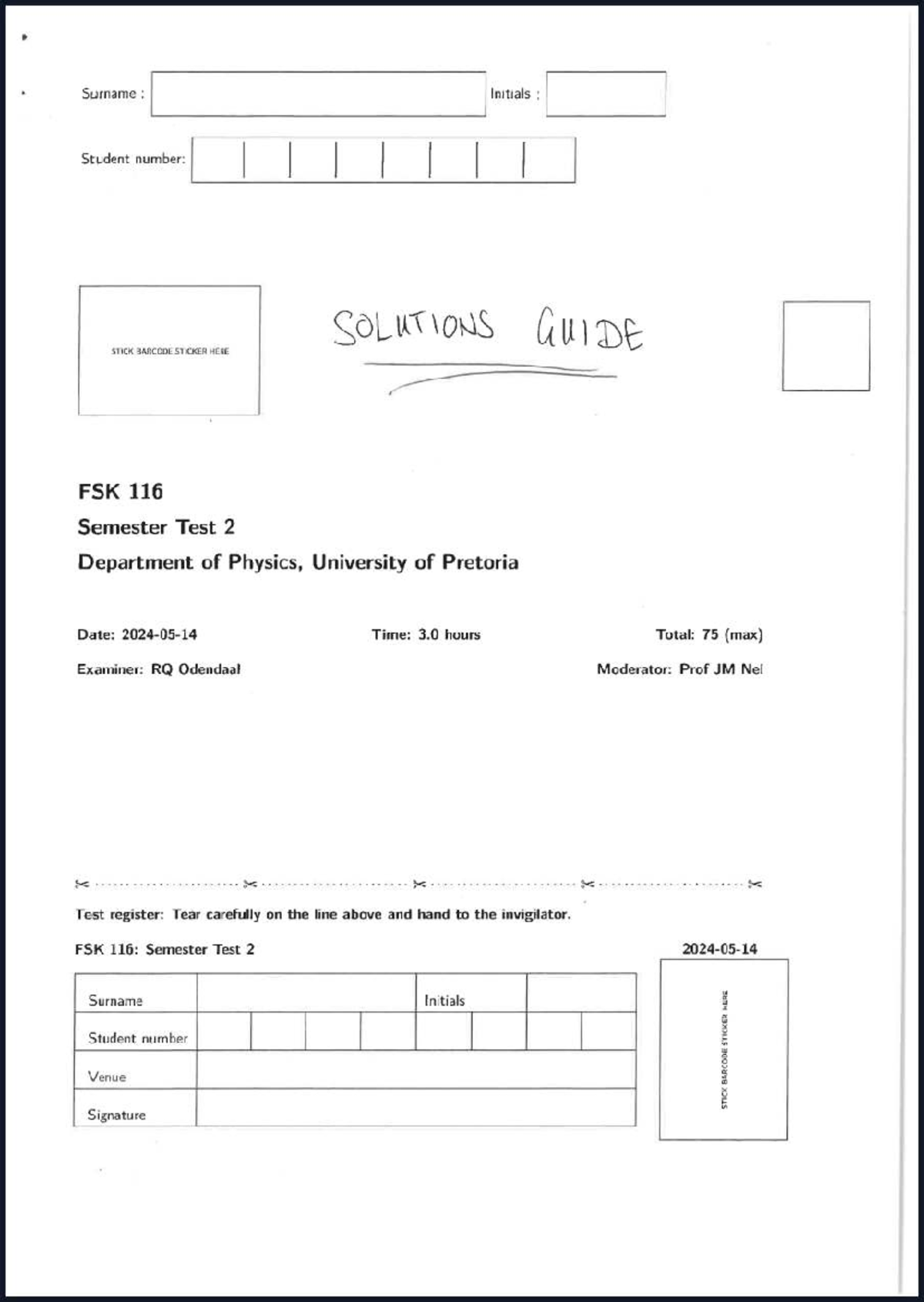 FSK 116: Semester Test 2 Solutions Guide - 2024 Memo - Studocu