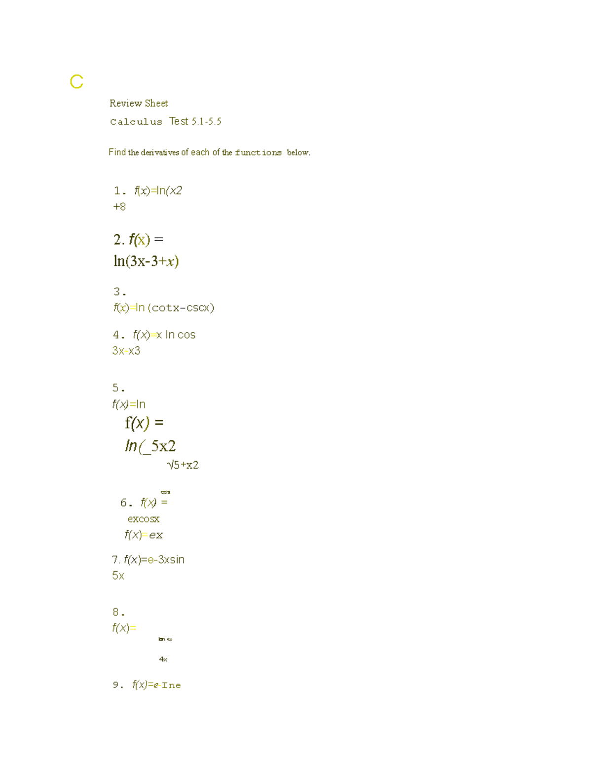 Calculus Final Exam Review: Derivatives & Integrals (Sec. 5.1-5.5 ...