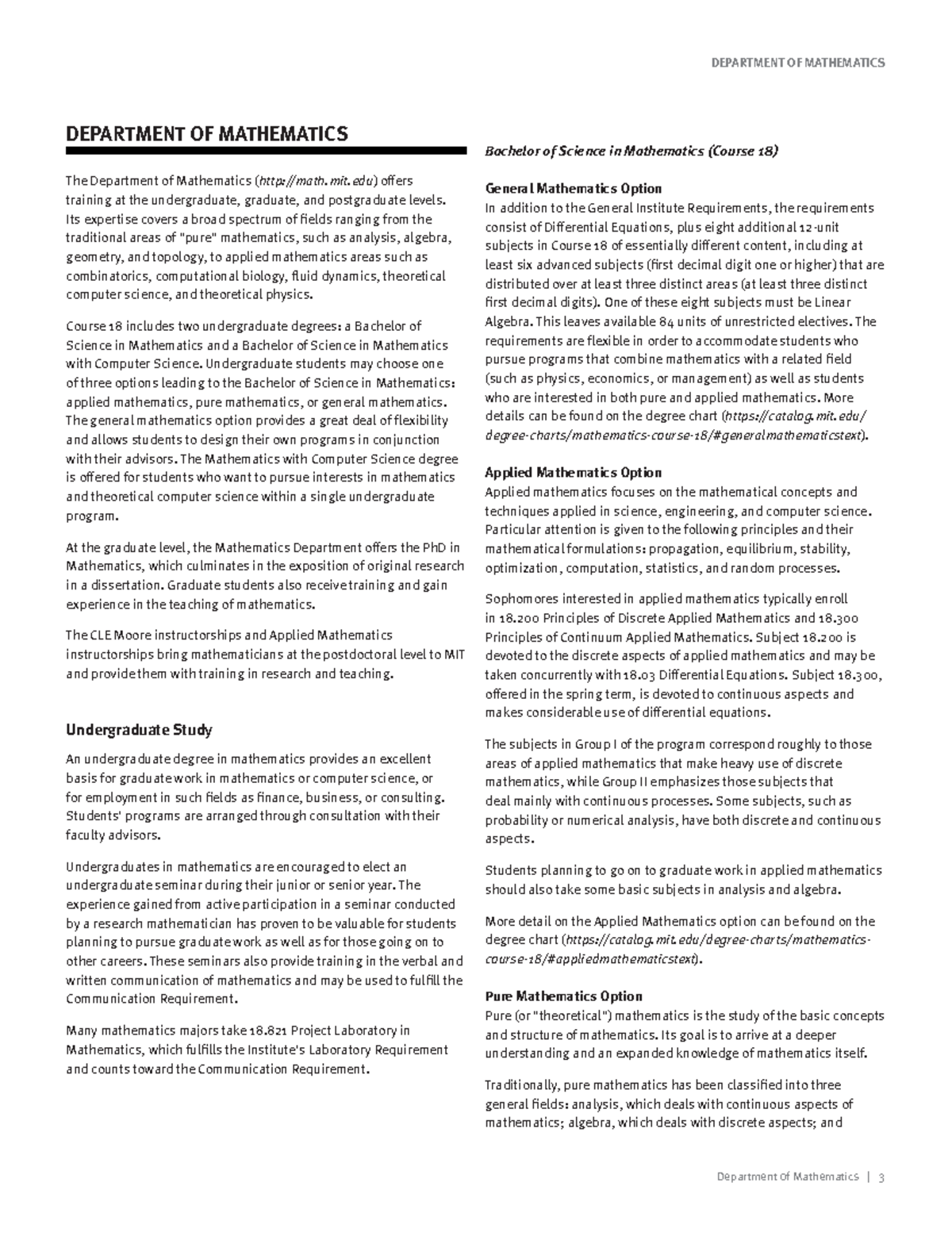 Mathematics - mit) o ers training at the undergraduate, graduate, and ...
