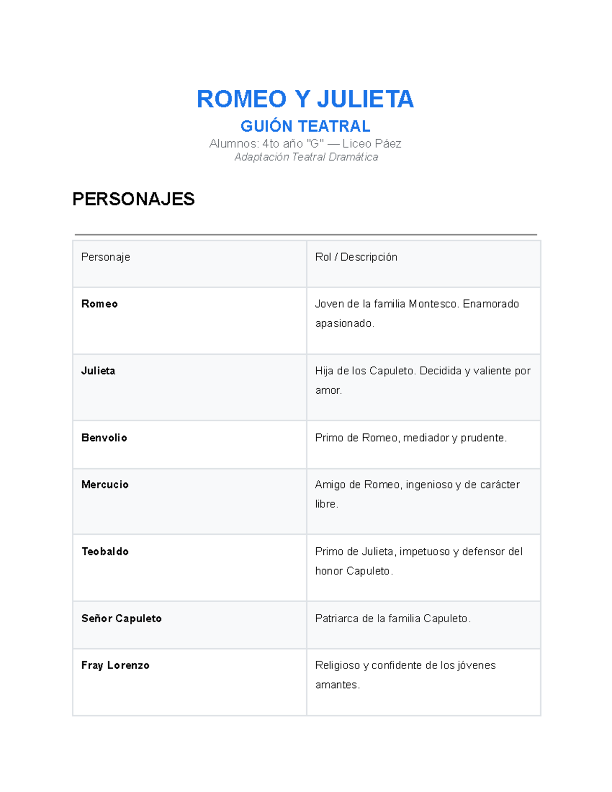 Guion Teatral: Romeo y Julieta - Adaptación Dramática V3 - Studocu