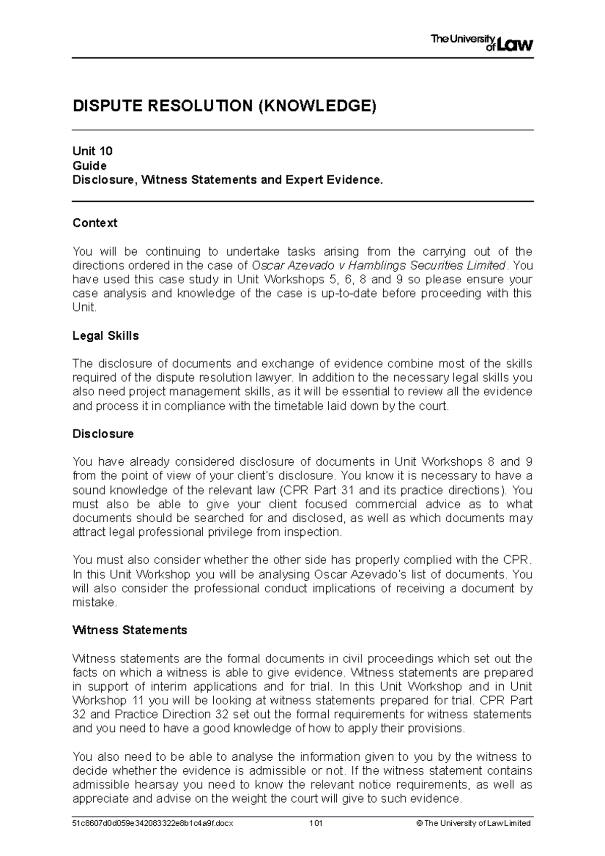 2223 dis ws10 ce01 guide - DISPUTE RESOLUTION (KNOWLEDGE) Unit 10 Guide ...