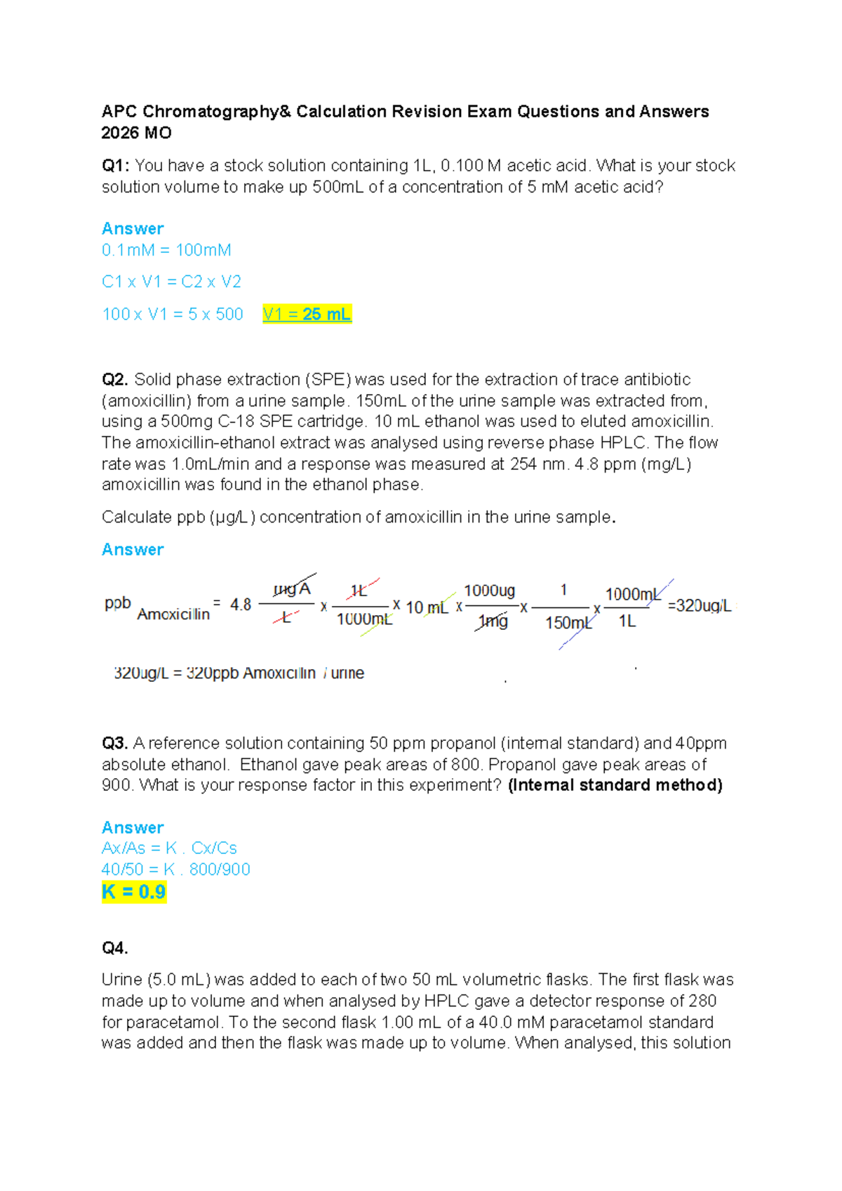 APC 2026 Calculation Revision Exam: Chromatography Q&A - Studocu