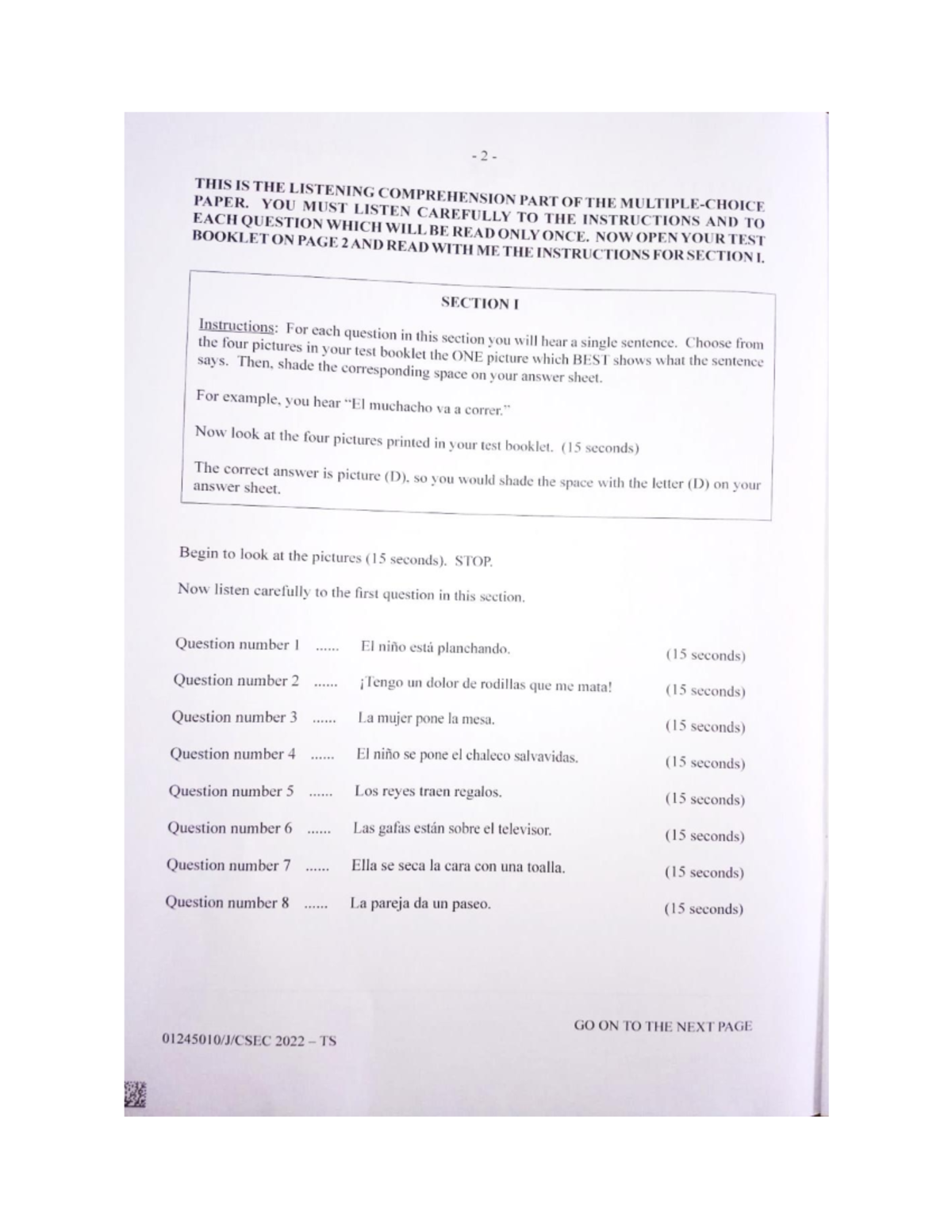 Listening Comprehension Instructions - Toaz 01245010/J/CSEC 2022 - Studocu