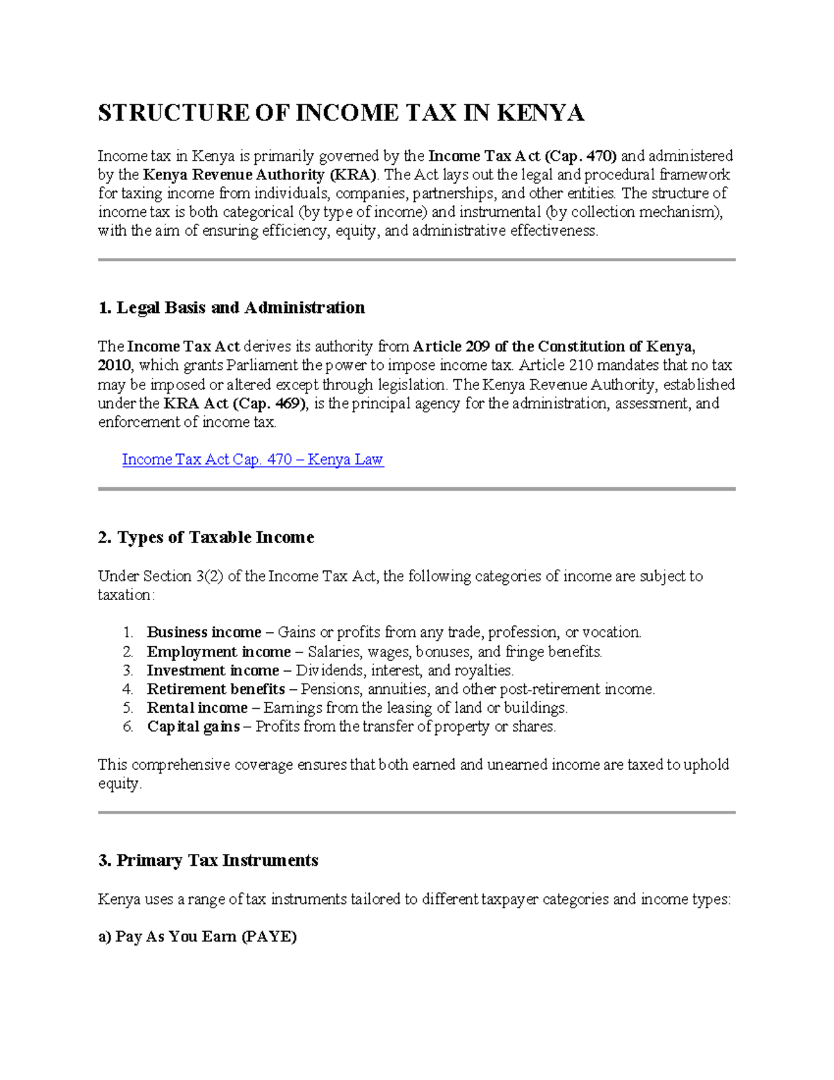 Structure of Income Tax in Kenya: Legal Framework and Challenges - Studocu