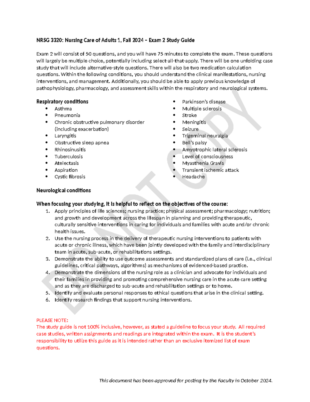 Adult health Exam 2 Study Guide FA24[83] - NRSG 3320: Nursing Care of ...