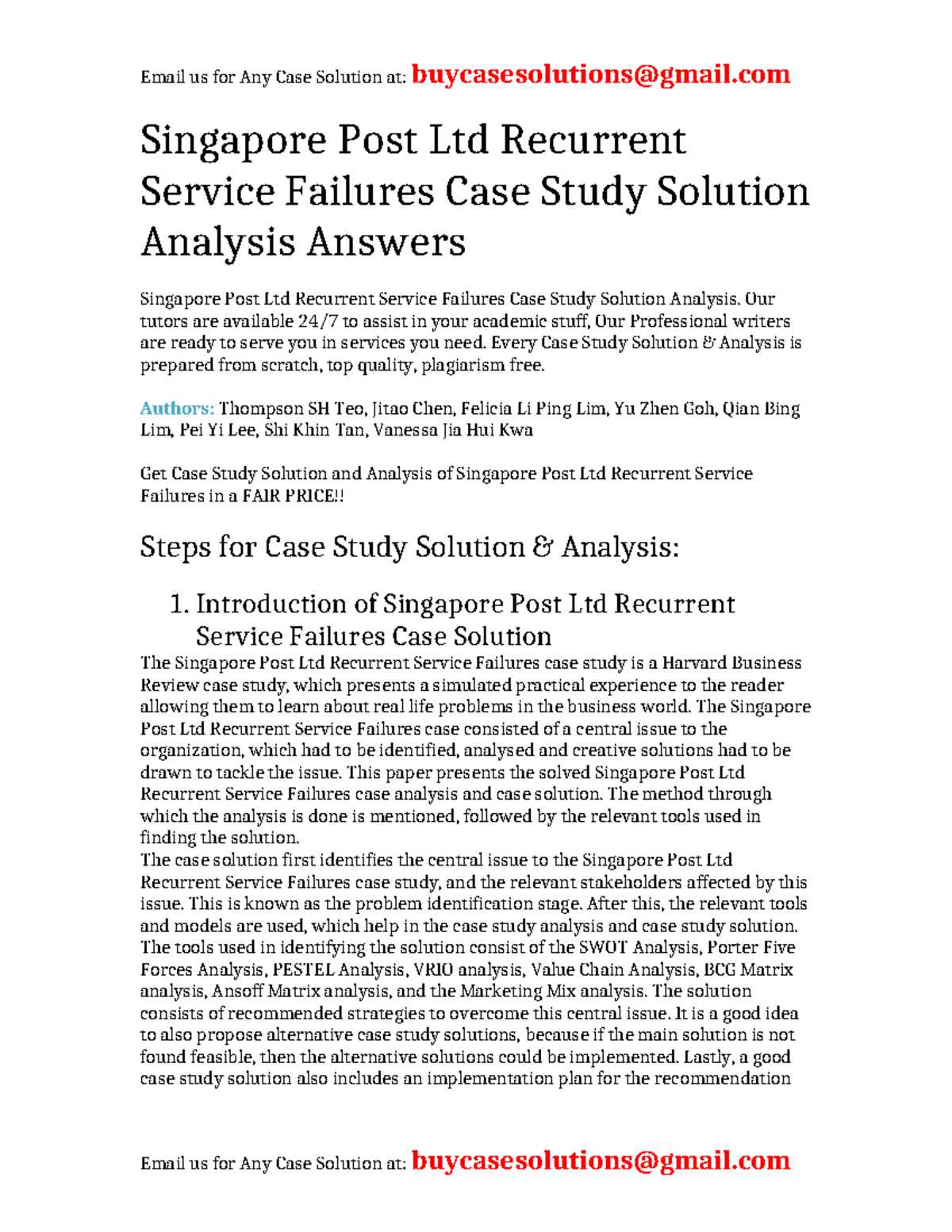 Case Solution Singapore Post Ltd Recurrent Service Failures - Singapore ...