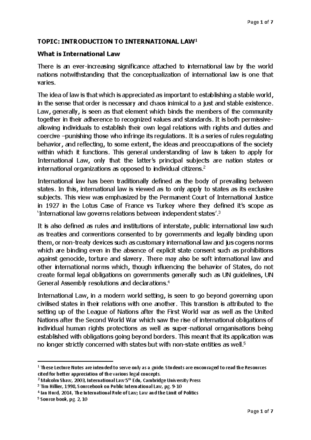 Lecture Notes: Introduction to International Law (INTL 101) - Studocu