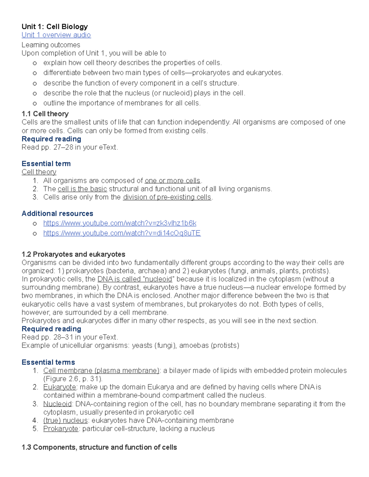BIOL 204 Study Guide: Cell Biology Overview and Key Concepts - Studocu