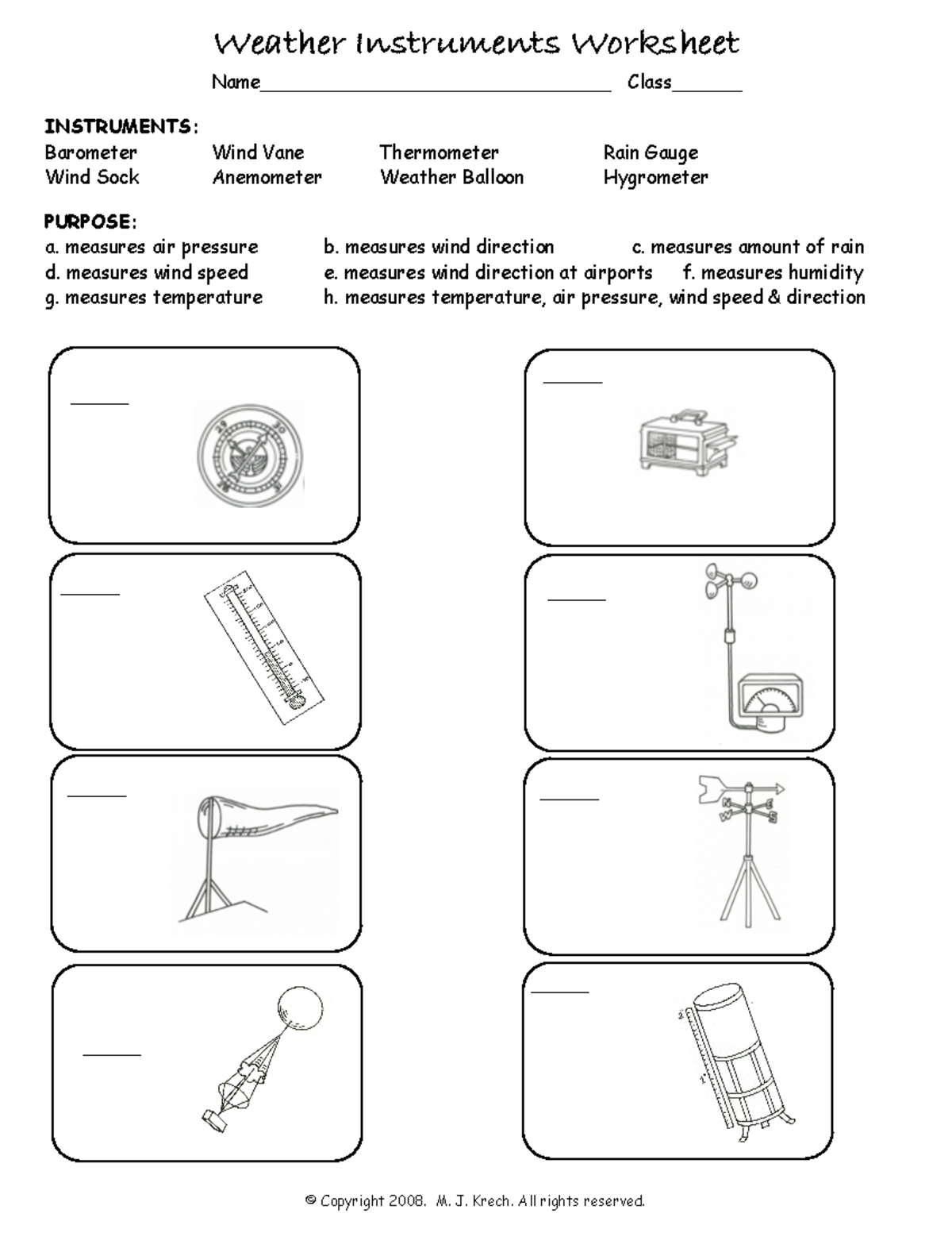 weather reporta - Weather Instruments Worksheet Name ...