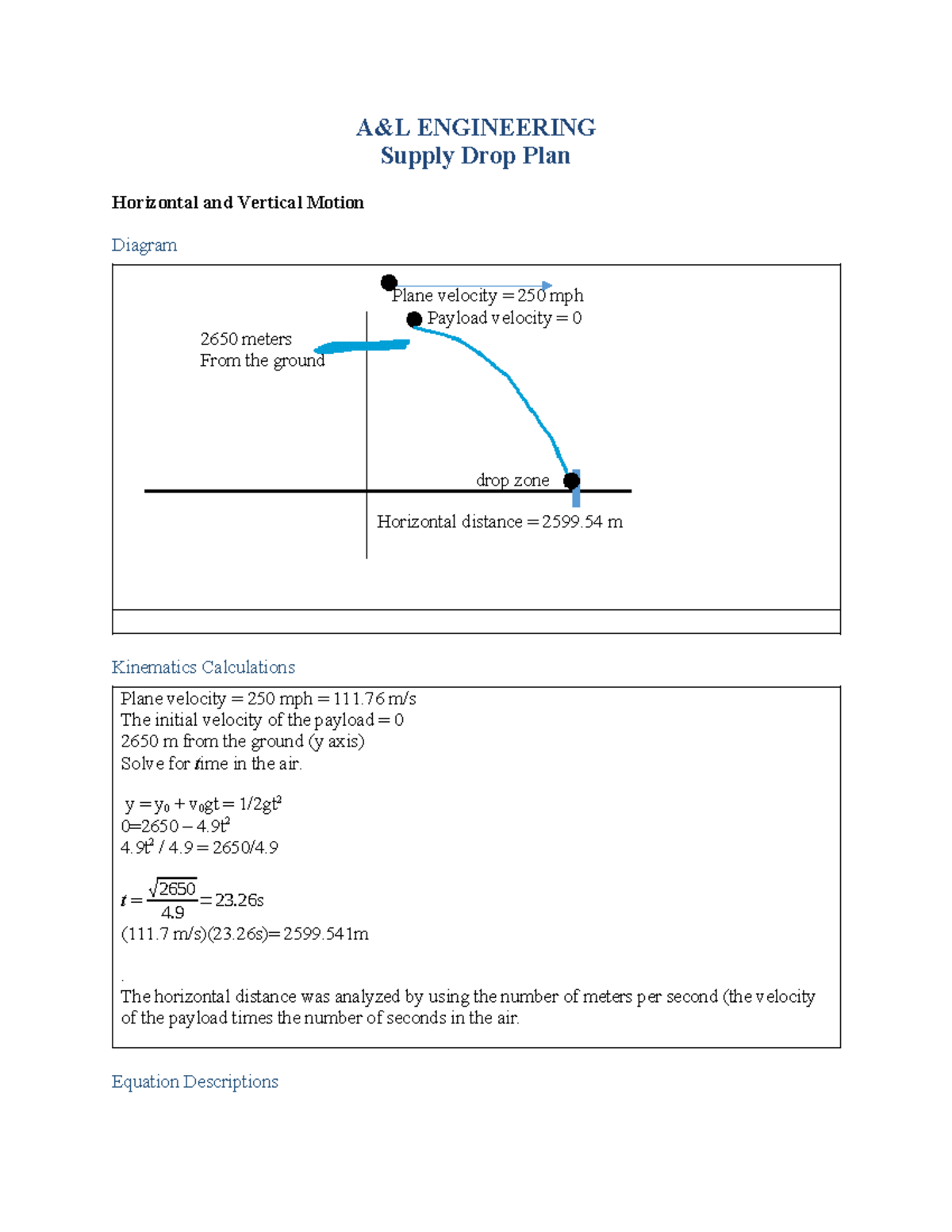 PHY 150 Project One: Supply Drop Kinematics Analysis Template - Studocu