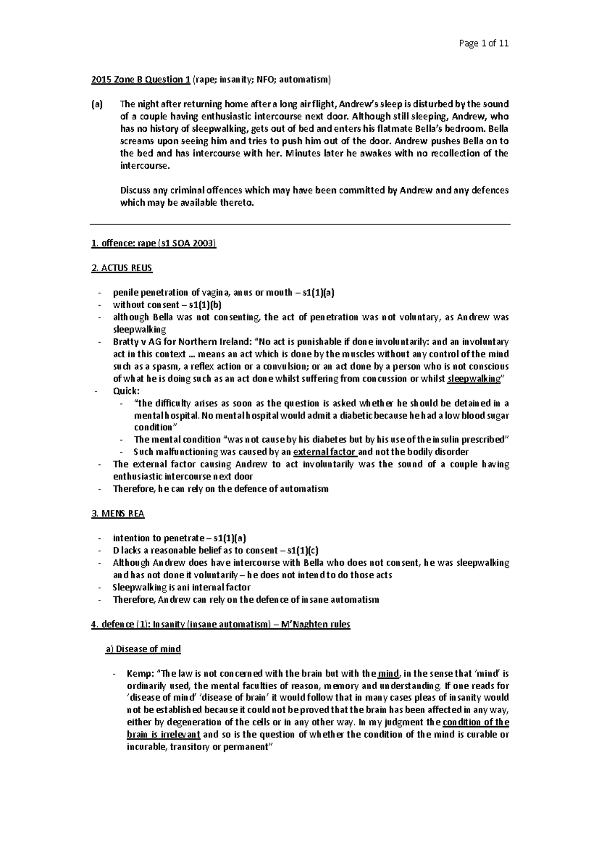 General Defences Tutorial Questions - 2015 Zone B Question 1 (rape ...