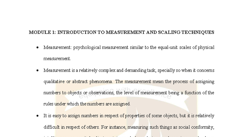 MODULE 1: MEASUREMENT & SCALING TECHNIQUES IN PSYCHOLOGY - Studocu