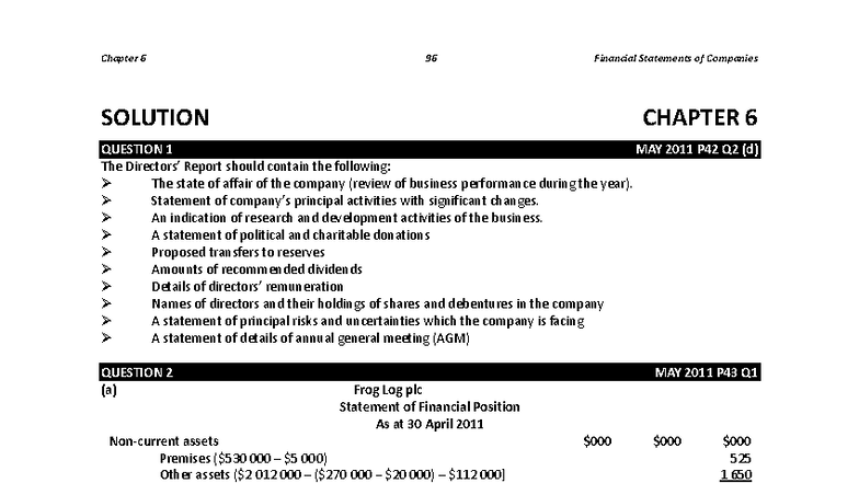 A-Level Financial Statements Solutions: Chapter 6 Analysis and Insights ...