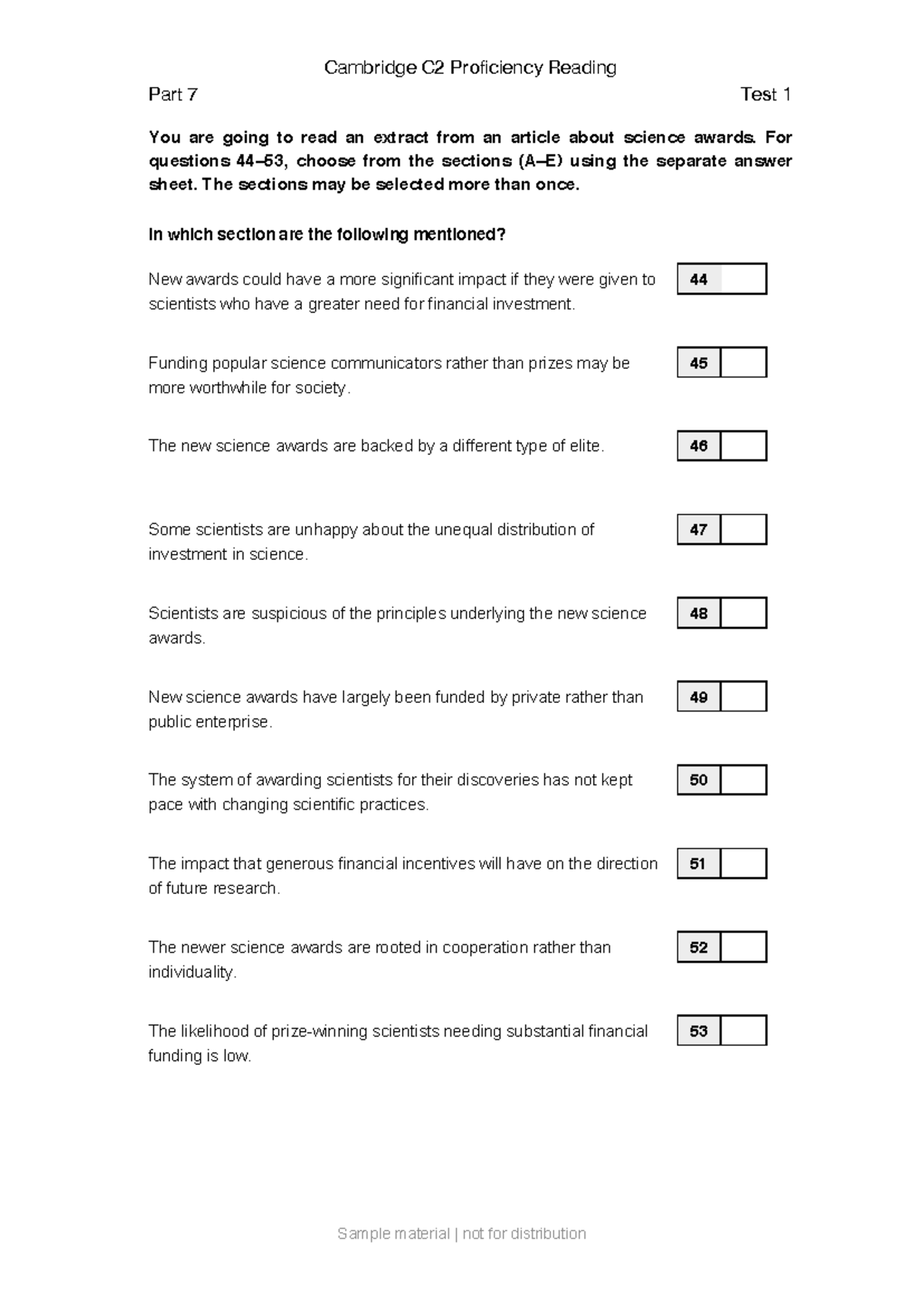 Cambridge C2 Proficiency Reading - Test 1 Practice on Science Awards ...