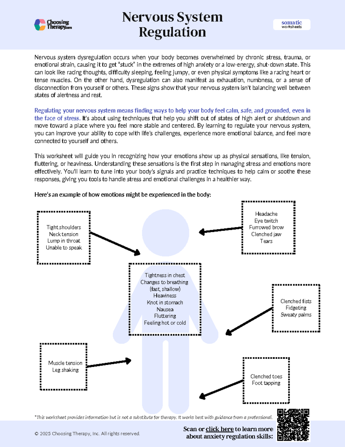 Nervous System Regulation: Somatic Worksheets for Coping Skills - Studocu