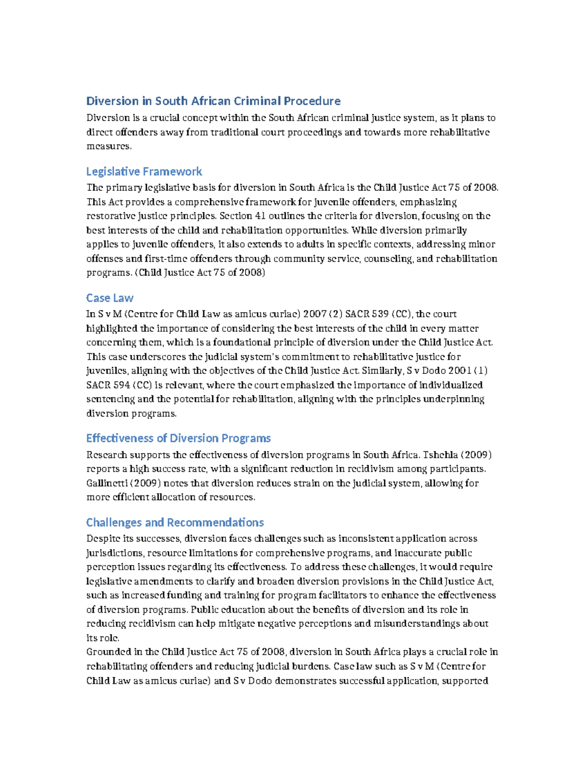 Diversion in South African Criminal Procedure: A Comprehensive Overview ...