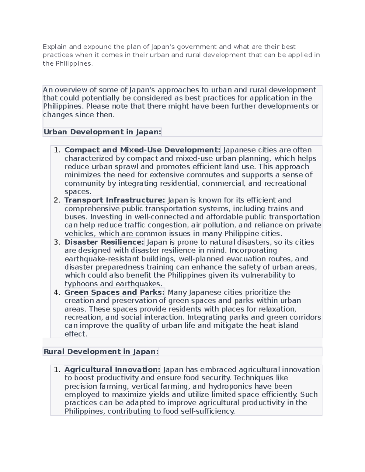 Japan's Urban and Rural Development Practices: Lessons for PH - Studocu