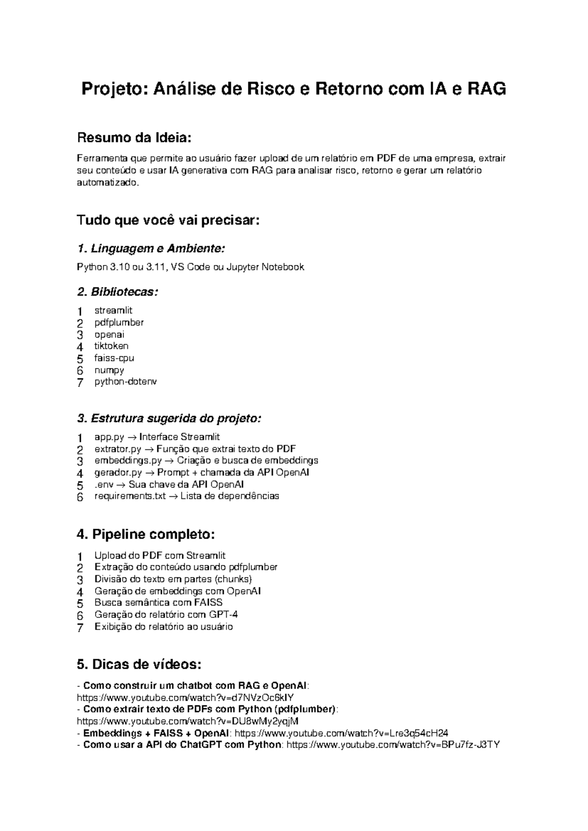 Projeto: Análise de Risco e Retorno com IA e RAG - Resumo e Estrutura ...