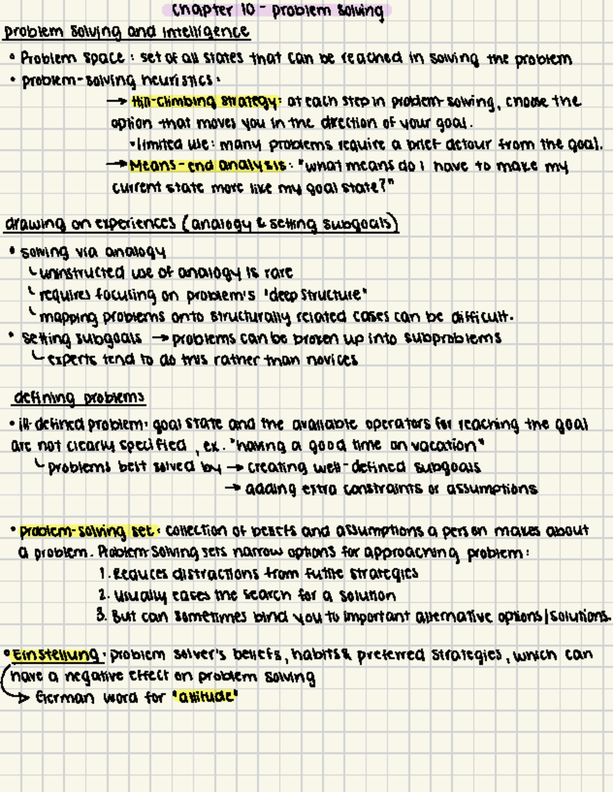 Cognition 2260 Chapter 10-11 Comprehensive Notes on Problem Solving ...