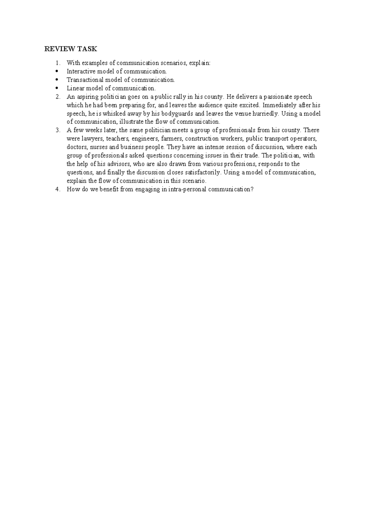 Review TASK - Communication Models Explained with Examples - Studocu