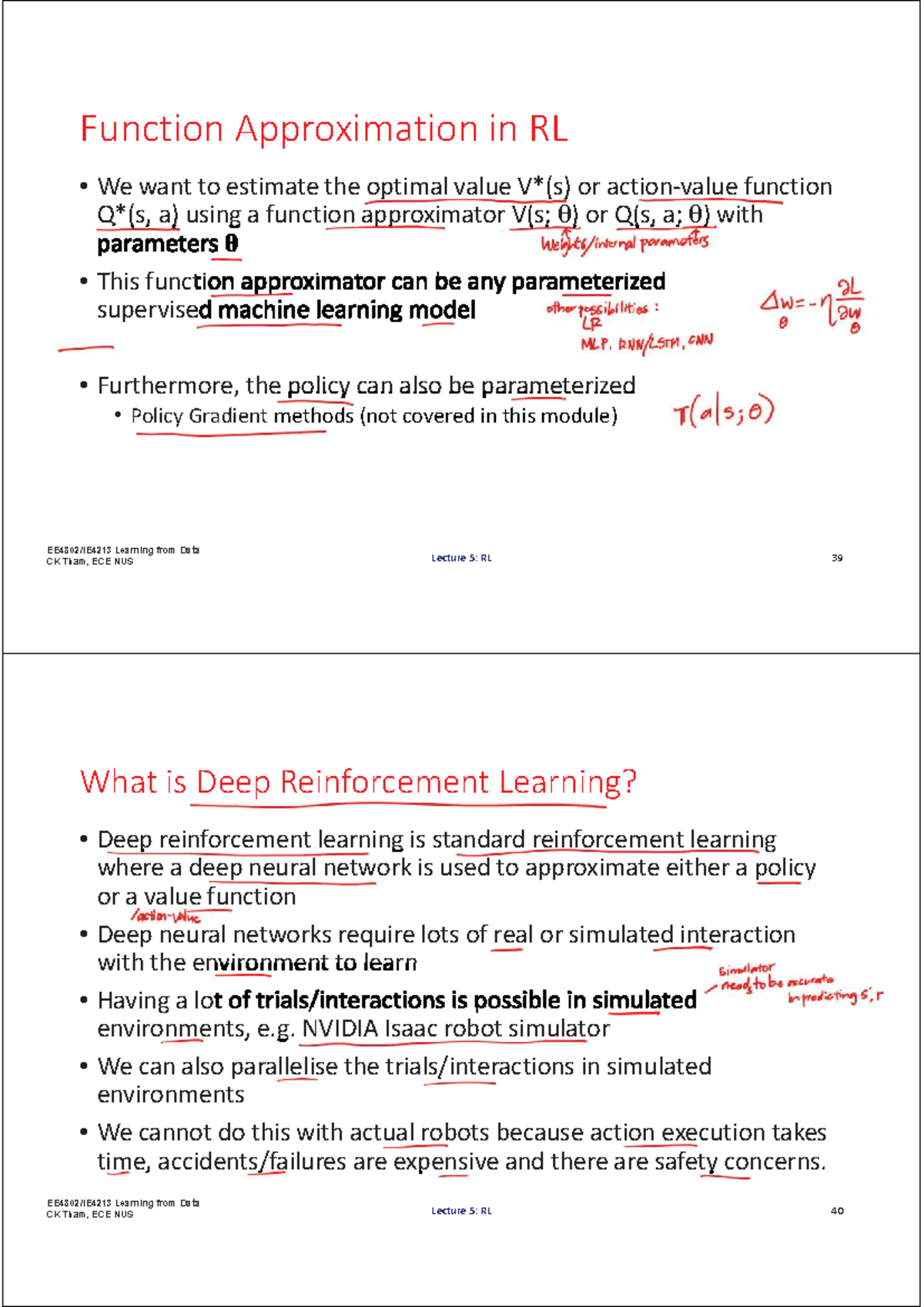 EE4802 IE4213 Lecture 5: Function Approximation in Reinforcement ...
