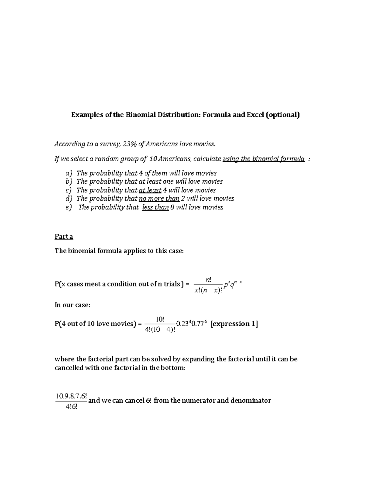 Binomial Distribution Examples and Calculations - Math 101 - Studocu