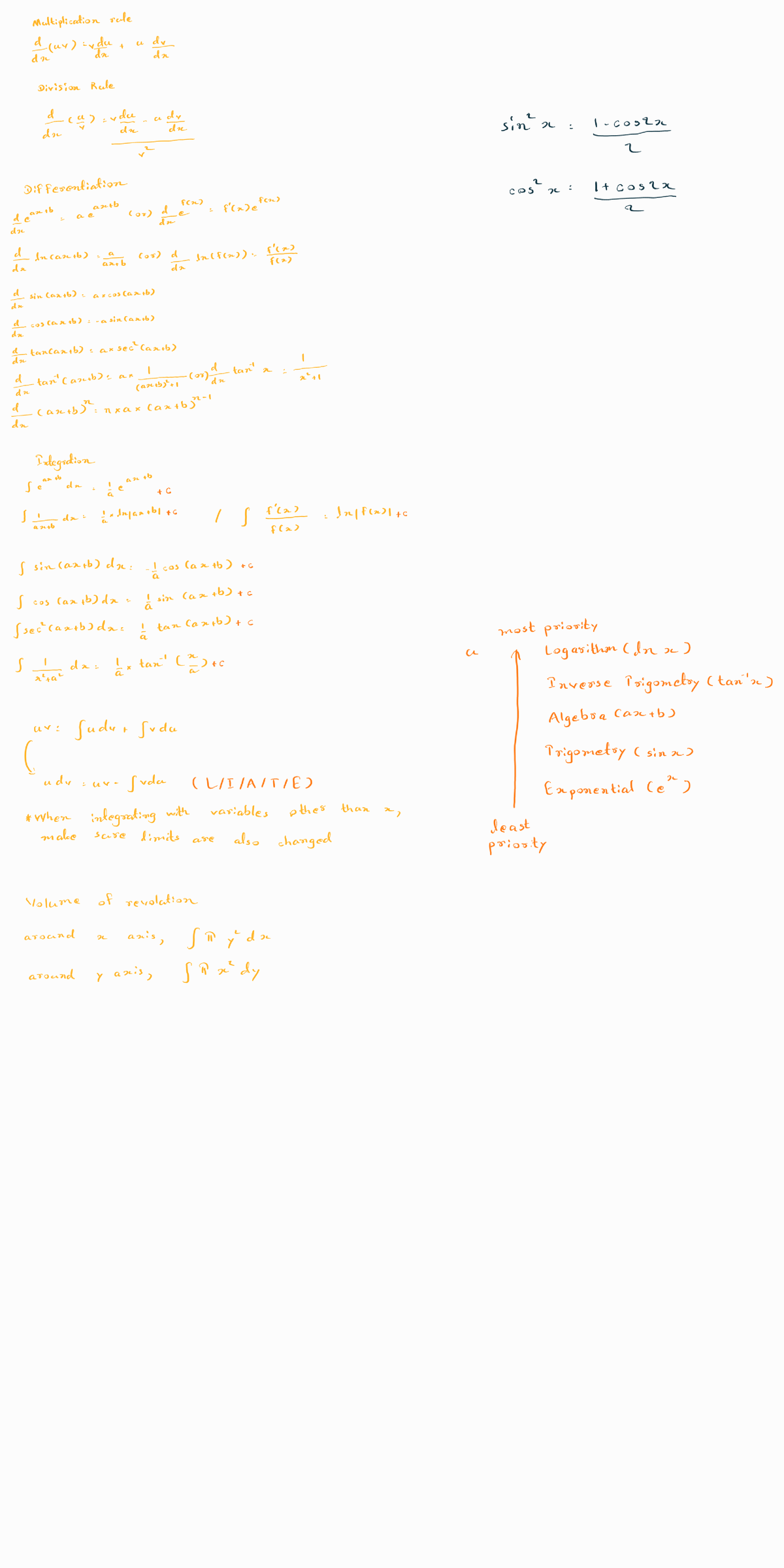 Pure Math 3: Differentiation & Integration Rules Notes (250310) - Studocu