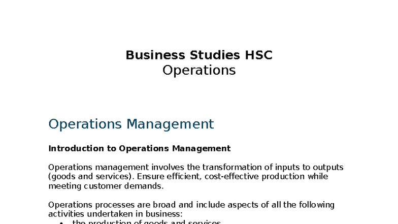 Business Studies HSC Operations Management: Key concepts and strategies ...