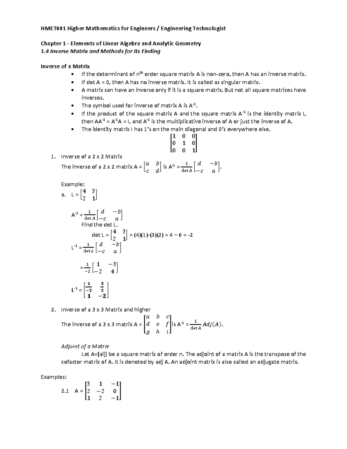 Chapter 1 Lesson 4 - Lecture notes 1-4 - HMET001 Higher Mathematics for ...