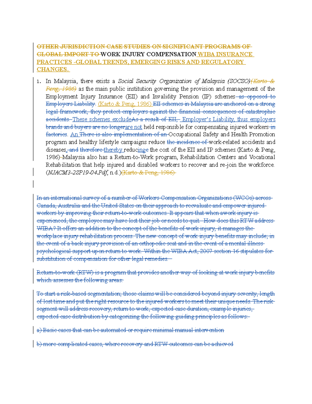 Draft 1 OF 2 WORK Injury Compensation WIBA Insurance Practices - Global ...