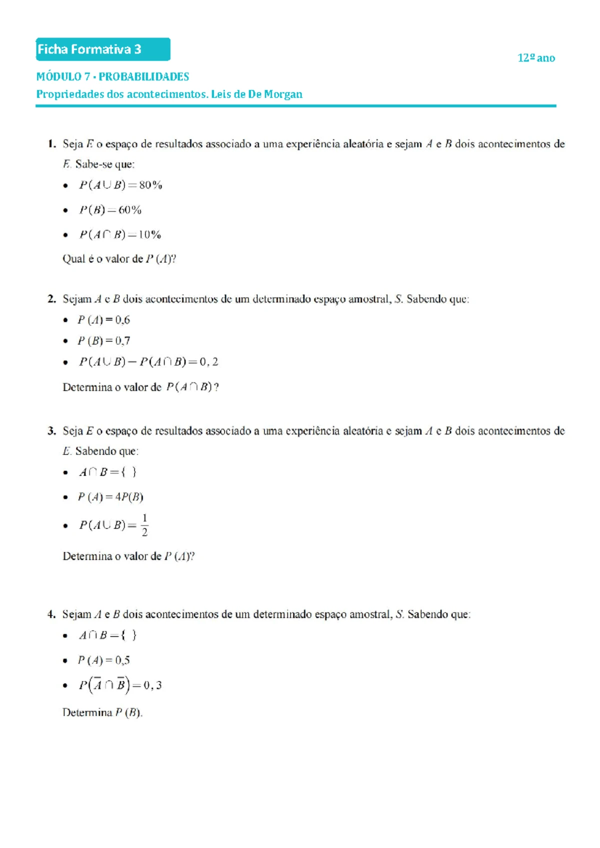 12º ano EC4: Variável aleatória e distribuição discreta - valor médio e ...