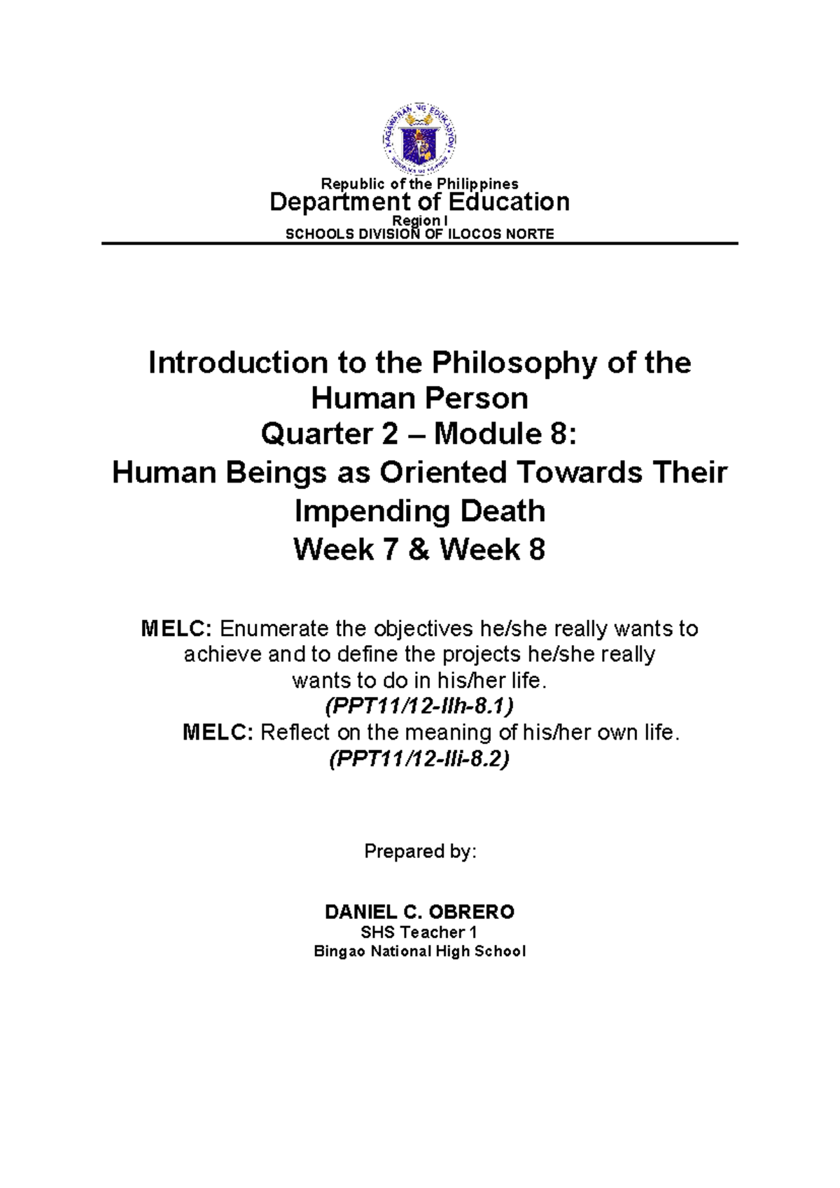**Introduction to Philosophy 11/12: Module 8 - Life and Death ...