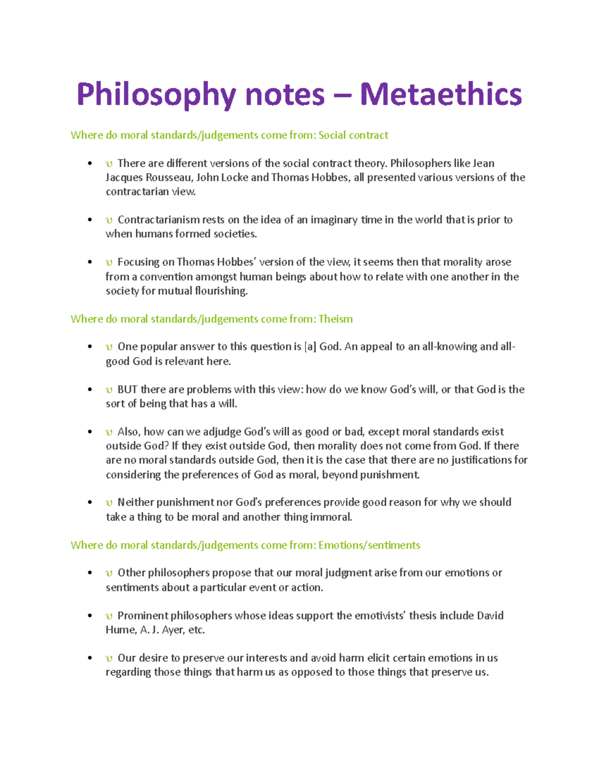 Philosophy Notes: Exploring Metaethics and Moral Theories - Studocu
