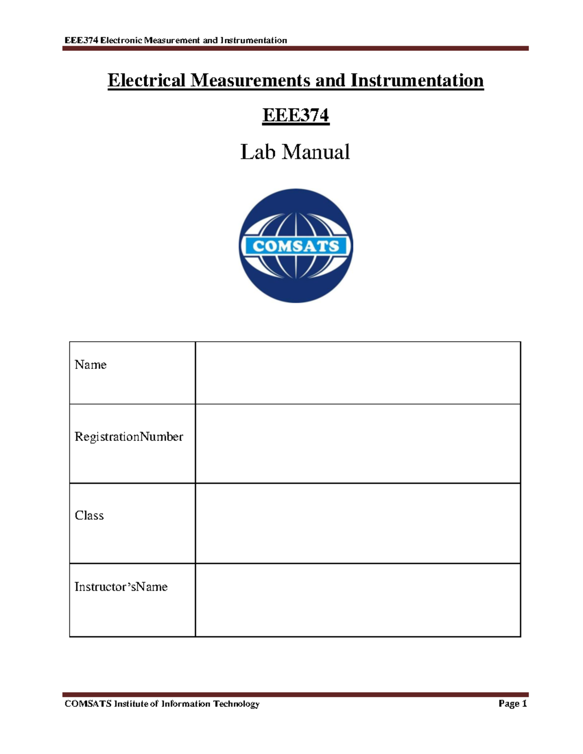 EEE374 Lab Manual: Electrical Measurements & Instrumentation Guide ...