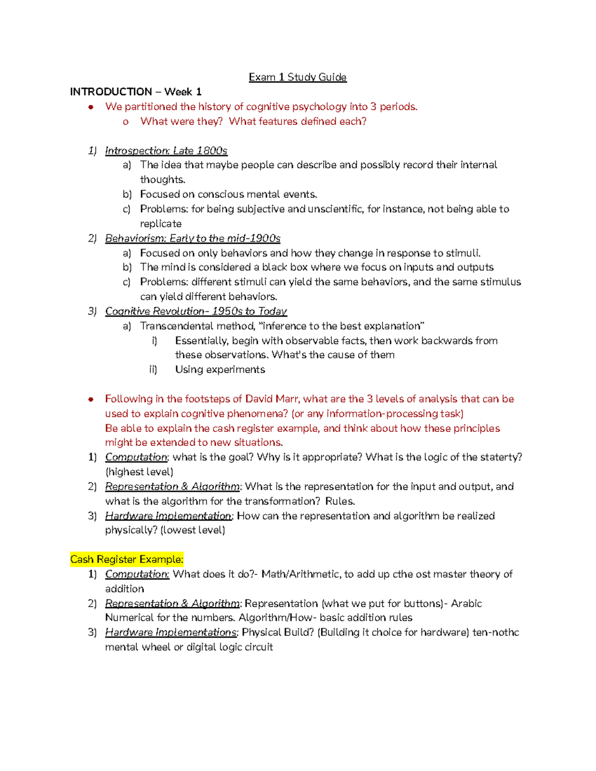 Cognitive Psychology Exam 1 Study Guide (Chapters 1-5) - Studocu