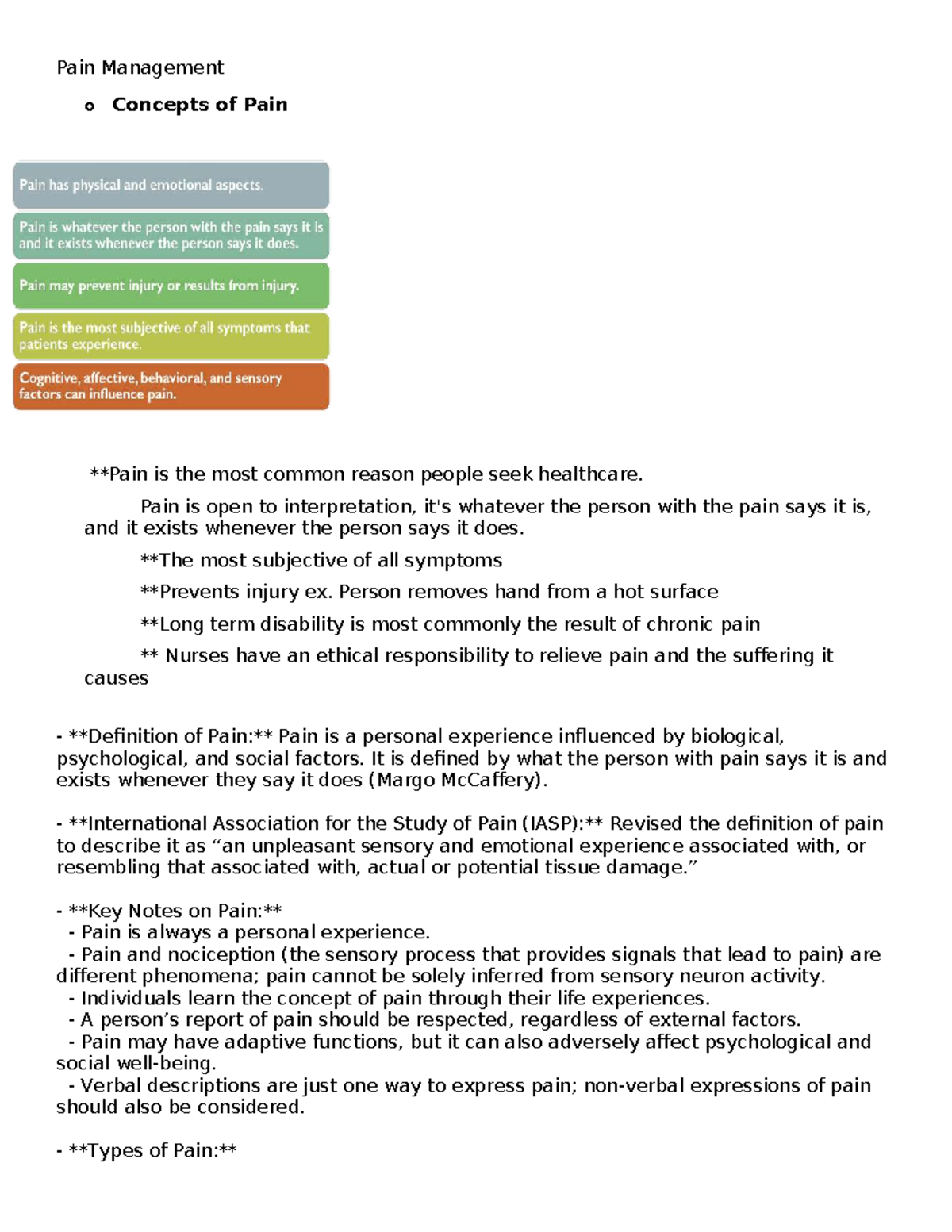 Pain Management Concepts and Strategies for Nursing (RN 101) - Studocu