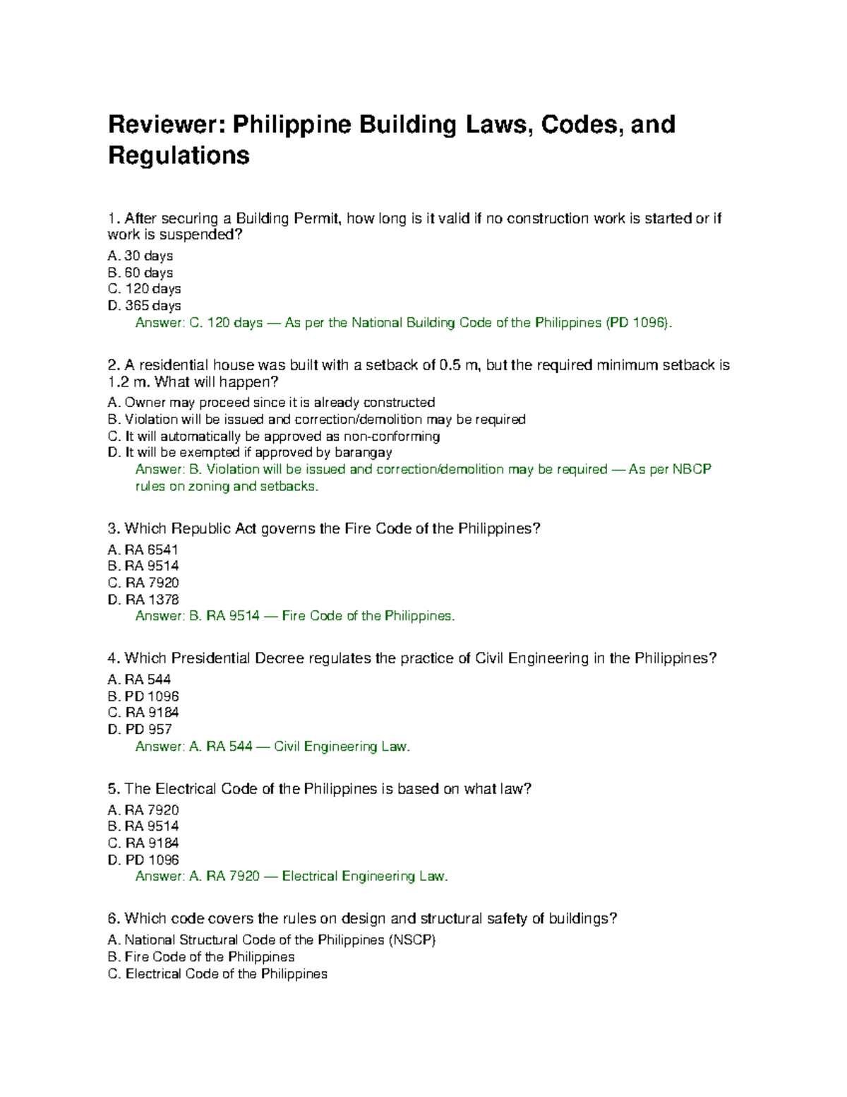Building Codes Reviewer: Philippine Laws & Regulations Guide - Studocu
