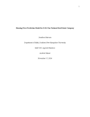 MAT 240 Project One - Median Housing Price Prediction Model for D. M ...