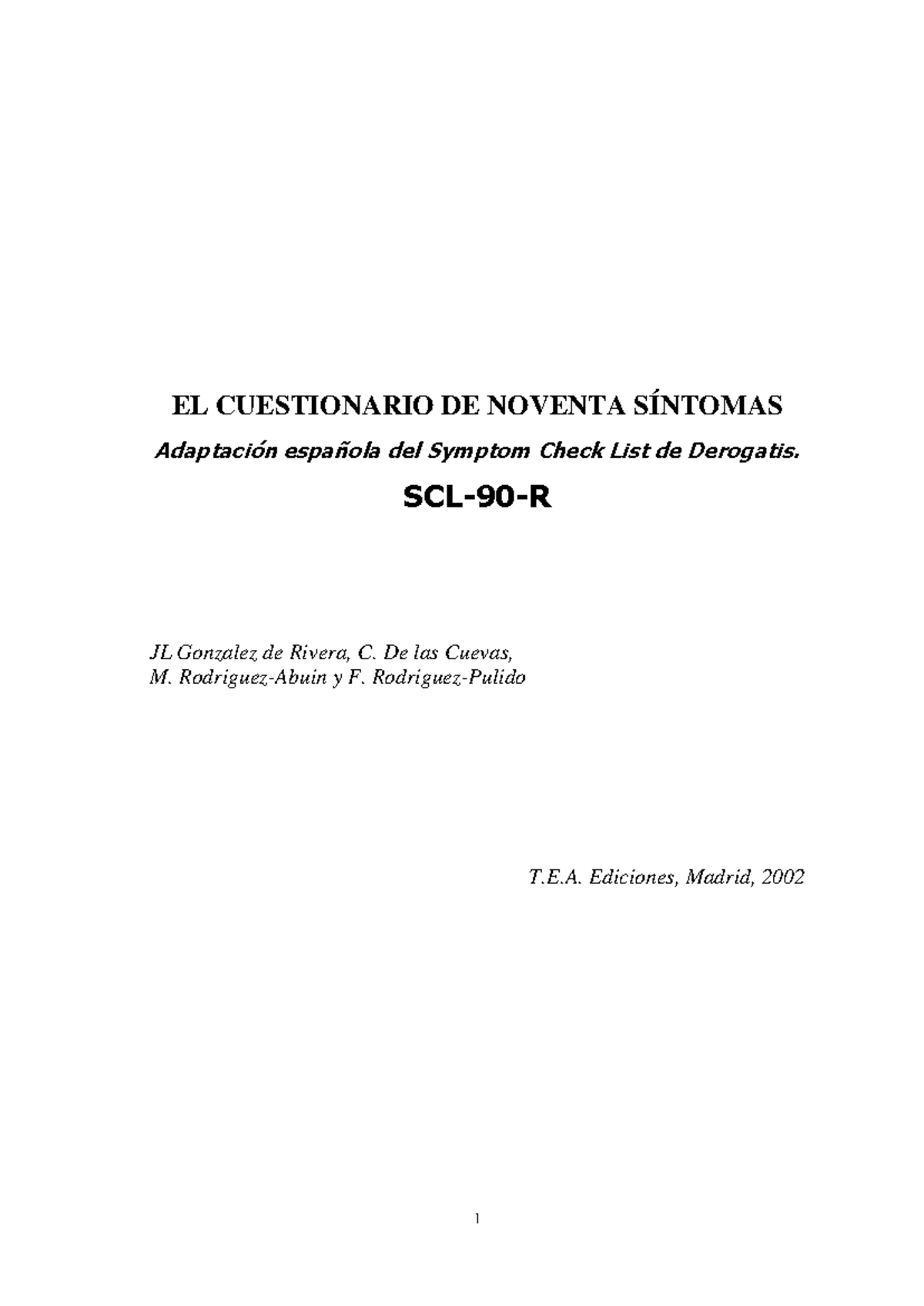 Manual del Cuestionario de 90 Síntomas (SCL90) - Adaptación Española ...