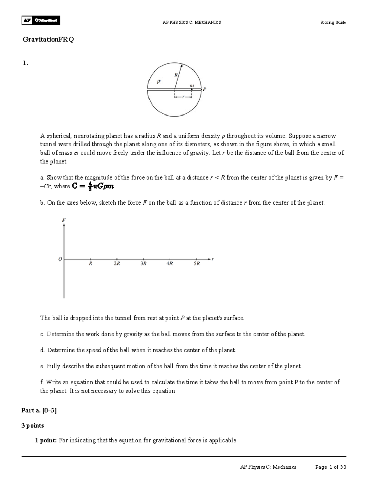 AP PHYSICS C: MECHANICS Gravitation FRQ Analysis and Solutions - Studocu