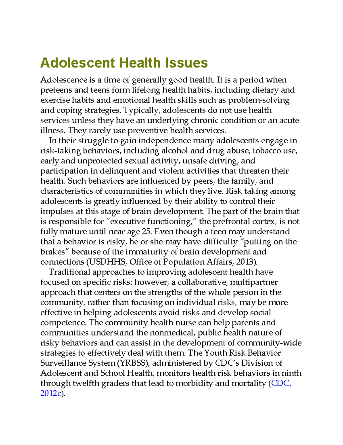 Adolescent Health Issues: Risks, Behaviors, and Prevention Strategies ...