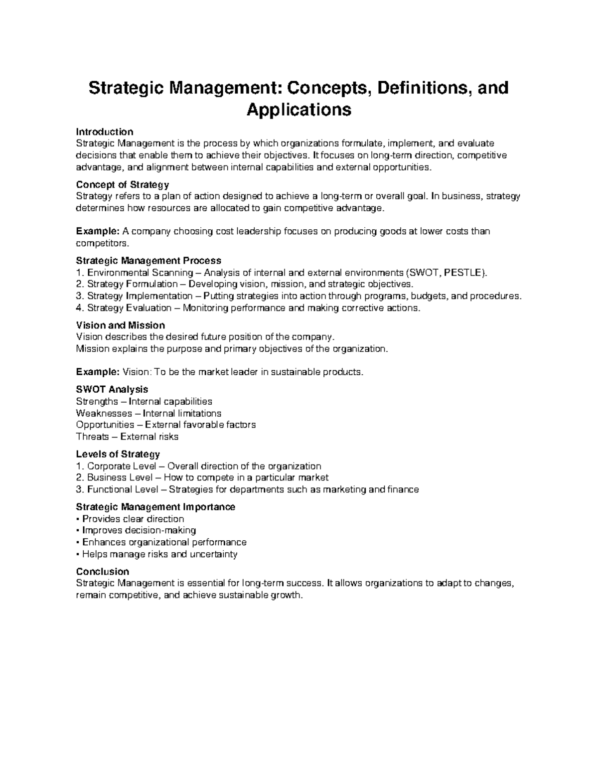 Strategic Management (SM): Key Concepts and Applications Overview - Studocu