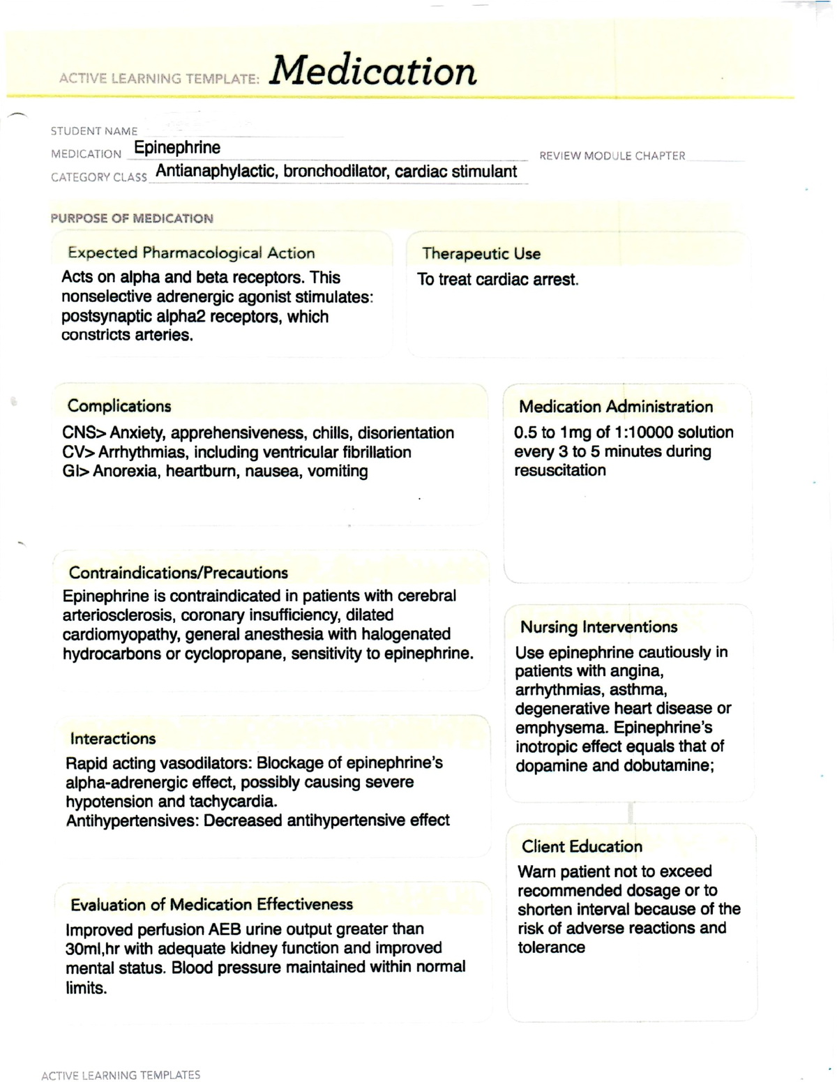 ATI Epinephrine Medication Overview and Administration Guidelines - Studocu