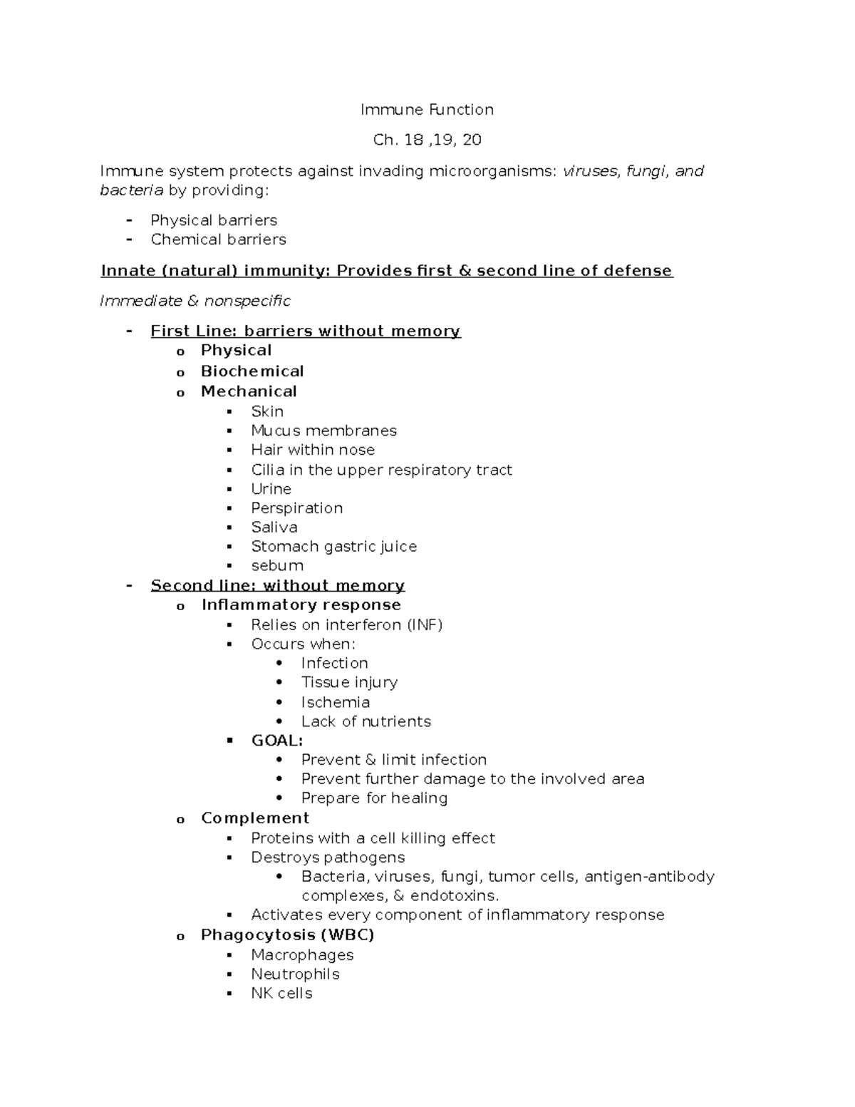 Med Surg Immune - Lecture Notes on Innate and Acquired Immunity (Ch. 18 ...